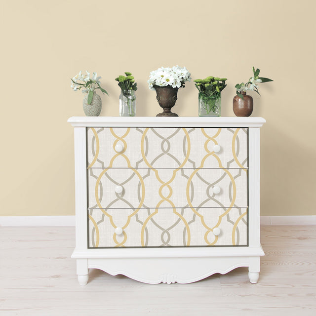 Sausalito Taupe & Yellow Peel & Stick Wallpaper with Modern Geometric Linen Effect - NuWallpaper NU1695