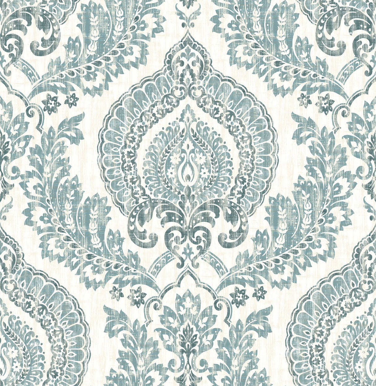 Kensington Damask Blue Peel & Stick Wallpaper with Traditional Graphic Pattern - NuWallpaper NUW1702