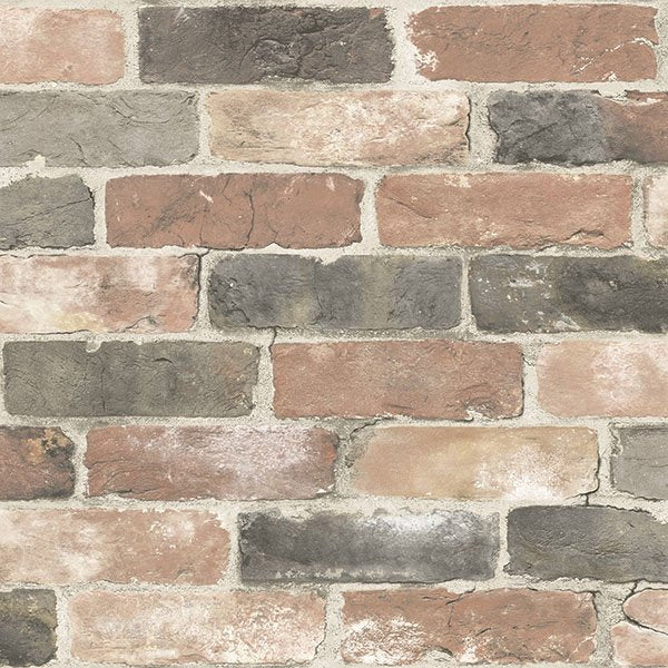 Newport Reclaimed Brick Red Faded Peel & Stick Wallpaper with Faux Brick Pattern, Modern Style - NUW2064