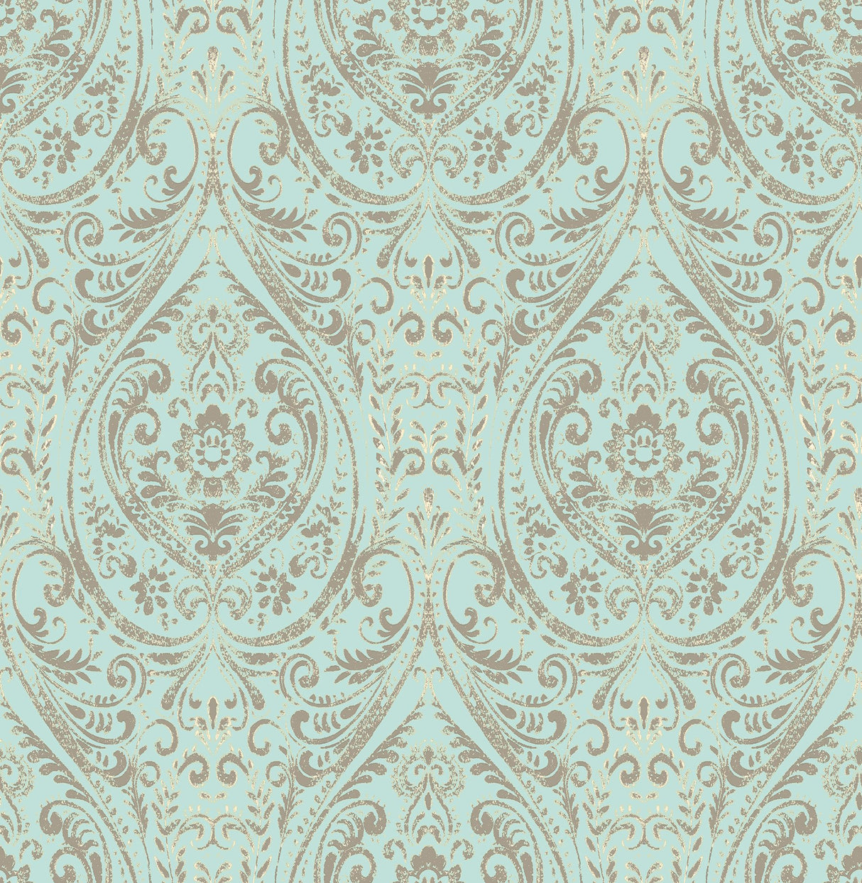 Nomad Damask Turquoise Peel & Stick Wallpaper, Bohemian Damask Pattern - NuWallpaper NUW2079