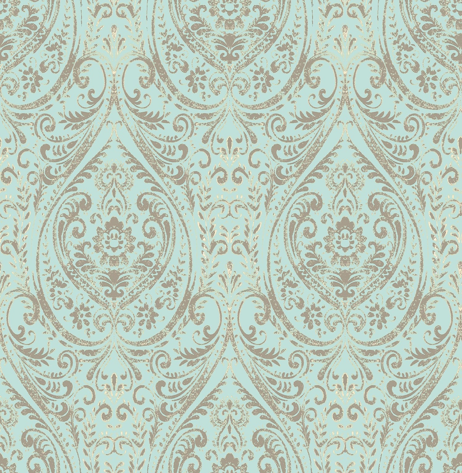 Nomad Damask Turquoise Peel & Stick Wallpaper, Bohemian Damask Pattern - NuWallpaper NUW2079