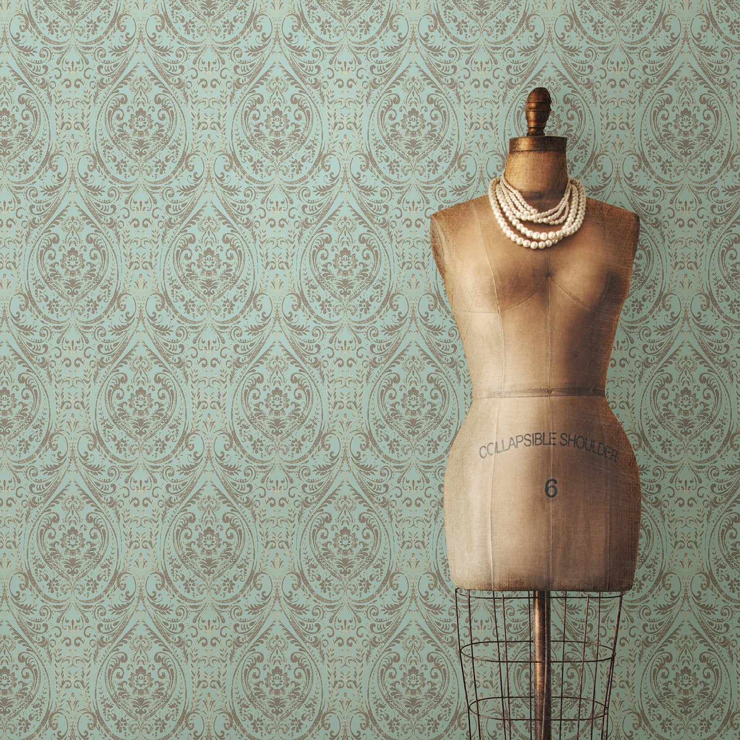 Nomad Damask Turquoise Peel & Stick Wallpaper, Bohemian Damask Pattern - NuWallpaper NUW2079
