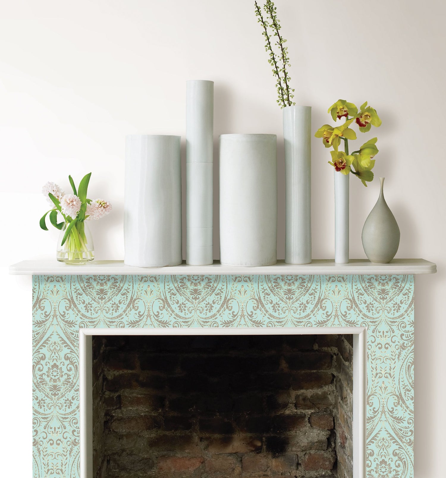 Nomad Damask Turquoise Peel & Stick Wallpaper, Bohemian Damask Pattern - NuWallpaper NUW2079
