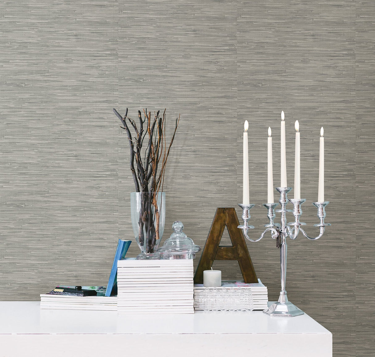 Tibetan Grasscloth Grey Natural Peel & Stick Wallpaper - NuWallpaper NUW2083