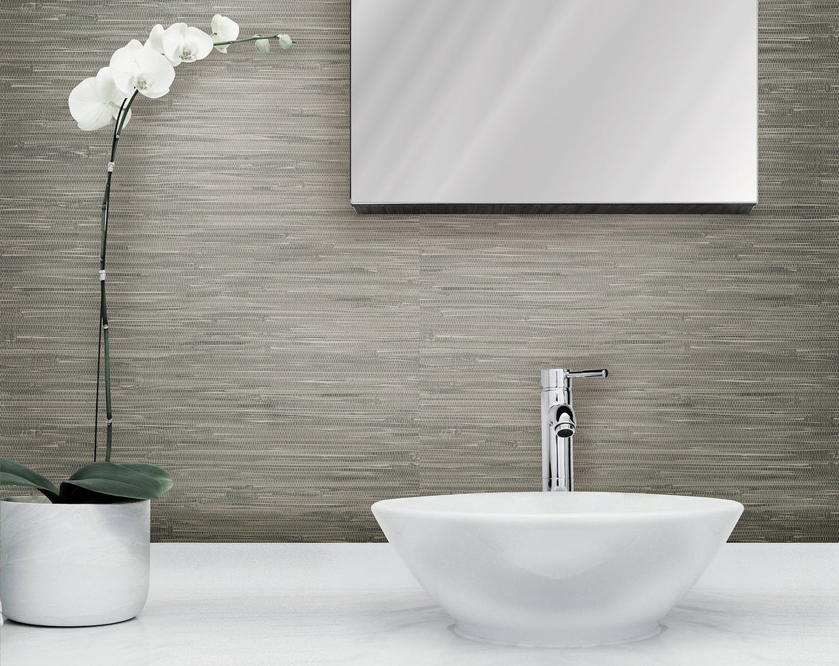 Tibetan Grasscloth Grey Natural Peel & Stick Wallpaper - NuWallpaper NUW2083