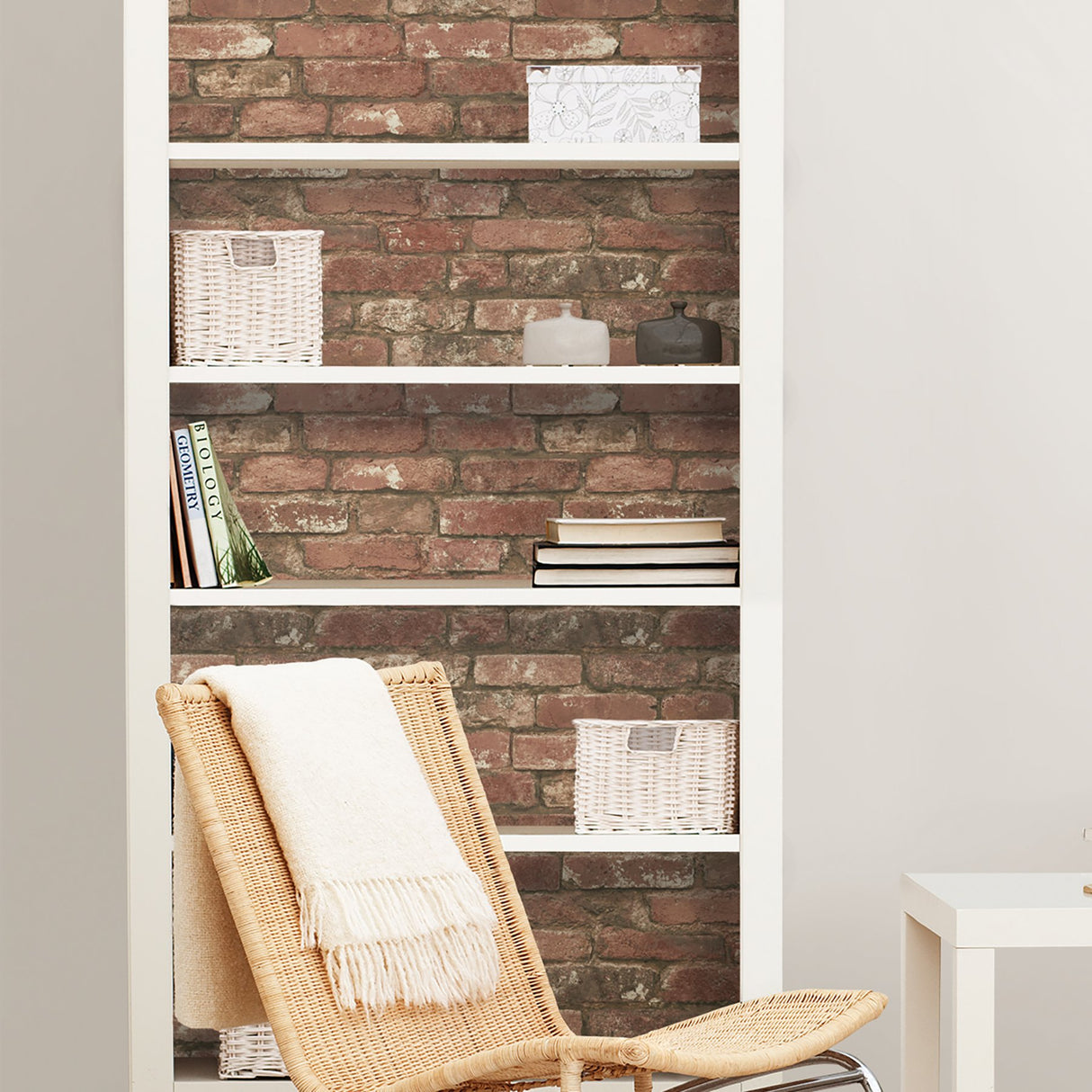 West End Brick Red Peel & Stick Wallpaper with Distressed Brick Pattern - NuWallpaper NU2088