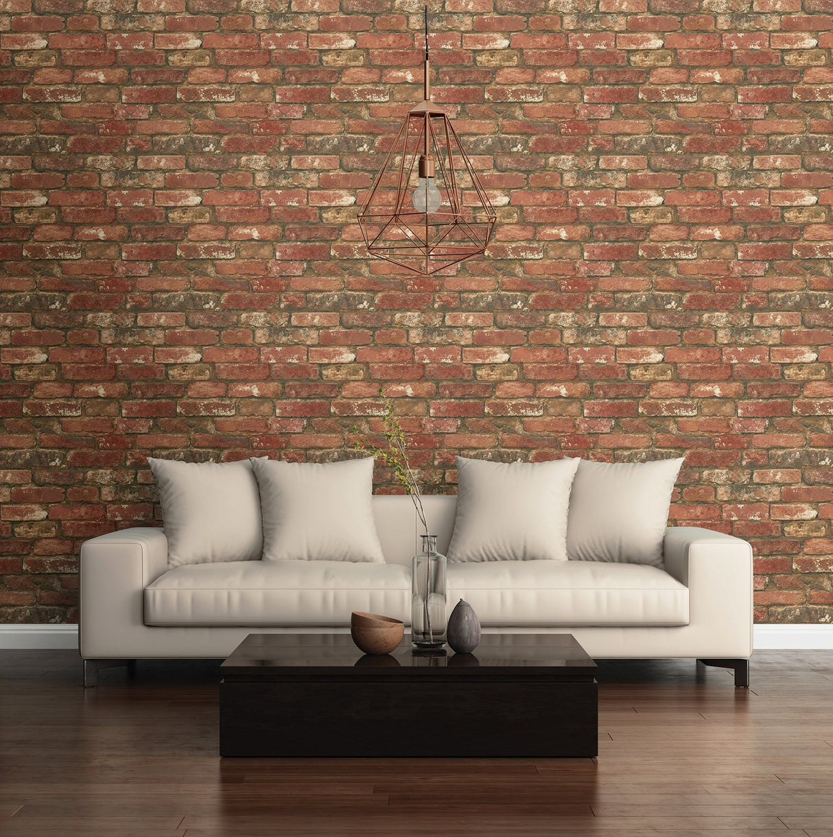 West End Red Brick Peel & Stick Wallpaper with Faux Brick Pattern, Modern Style - NuWallpaper NUW2088