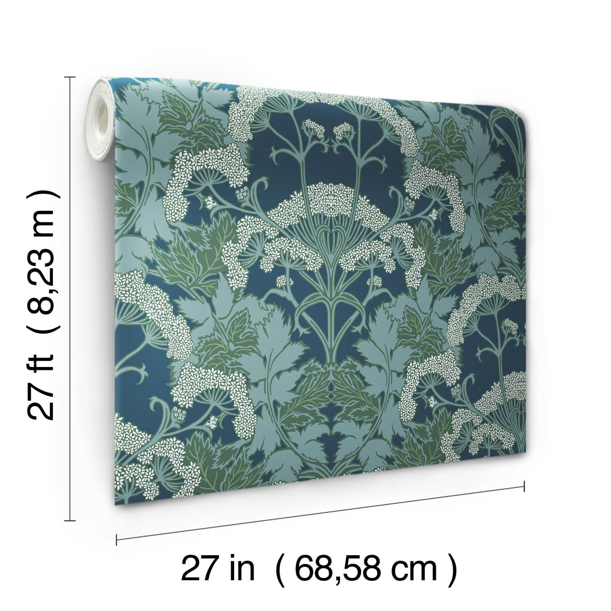 Yarrow Nouveau Blue & Green Wallpaper with Botanical Floral Pattern, Modern Style - York NV5558