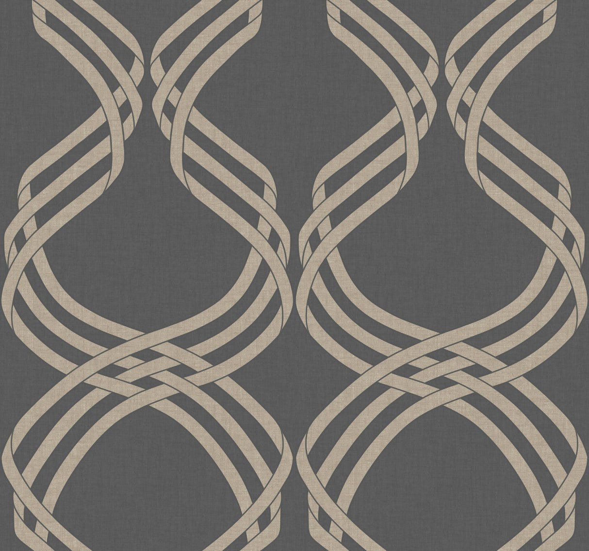 Dante Ribbon Charcoal Metallic Wallpaper with Modern Geometric Ribbon Motif - York NV5568
