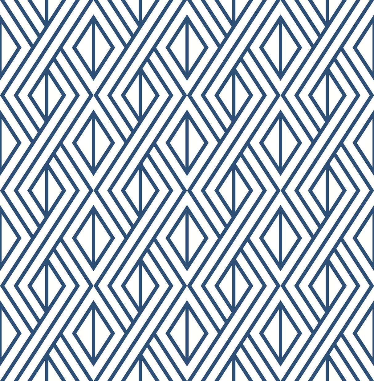 Navy and white diamond geometric peel and stick wallpaper pattern
