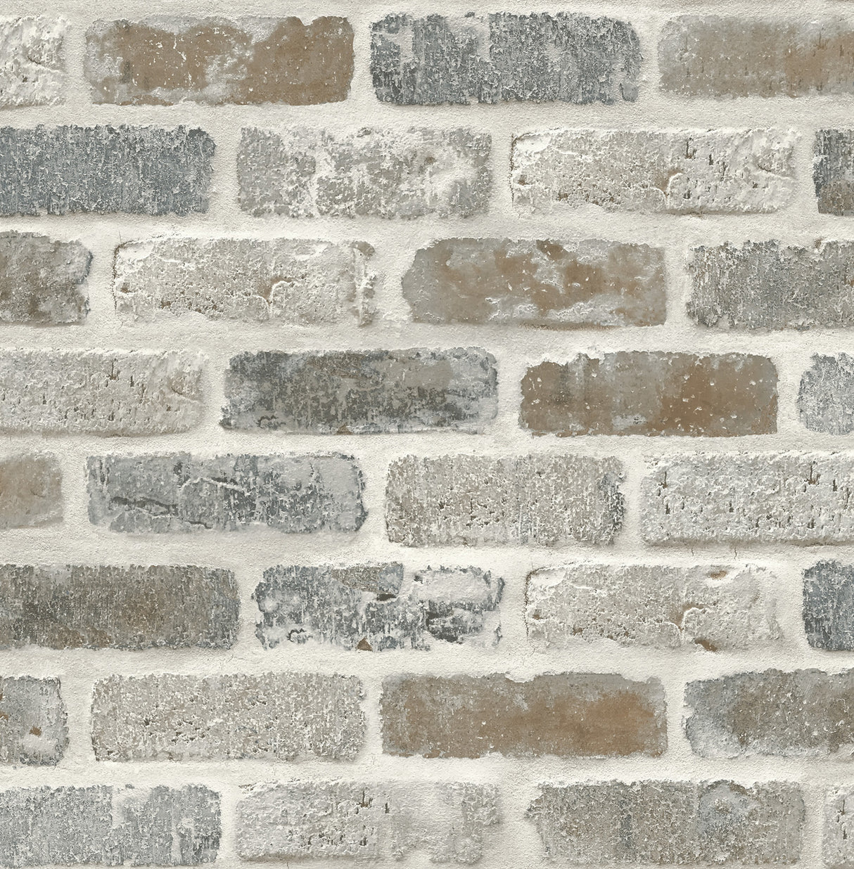 Washed Brick peel and stick wallpaper pattern in soft gray and rust tones