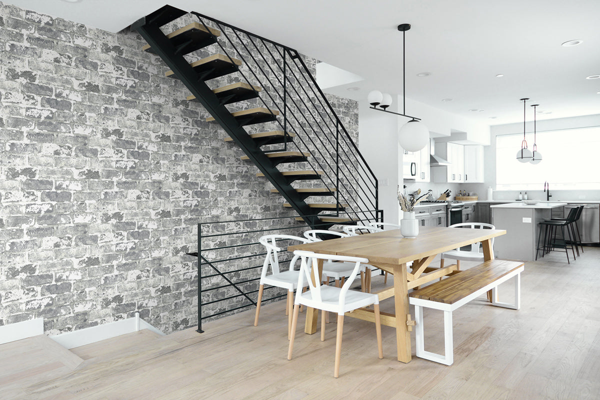 Weathered Gray Brick Gray & Ivory by NextWall Peel & Stick Brick Peel & Stick Wallpaper- NextWall NW32308
