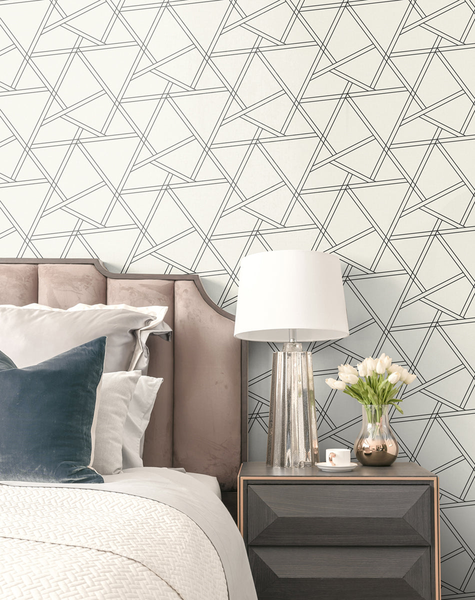 Railroad Geometric Pearl Shimmer & Ebony by NextWall Peel & Stick Geometric Wallpaper – NextWall NW32400