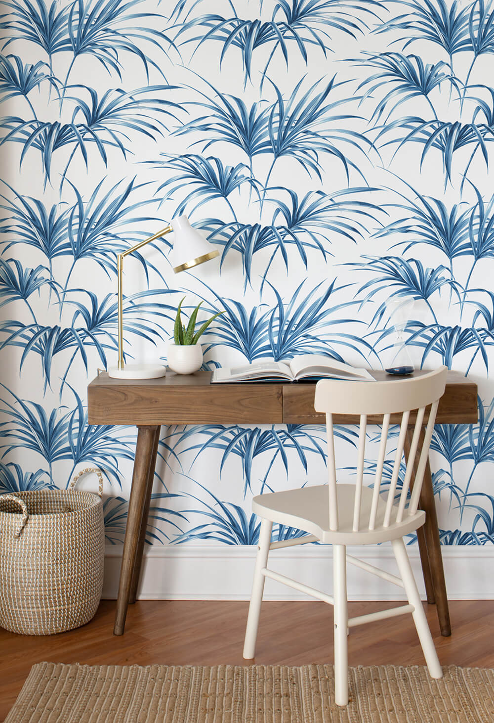 Tropical Palm Leaf Coastal Blue by NextWall Peel & Stick Botanical Palm Wallpaper – NextWall NW32502