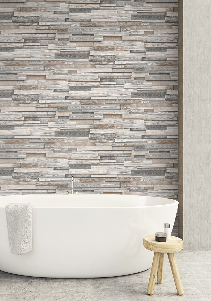 Reclaimed Wood Plank Light Gray and Brown by NextWall Peel & Stick Wood Plank Peel & Stick Wallpaper – NextWall NW32600