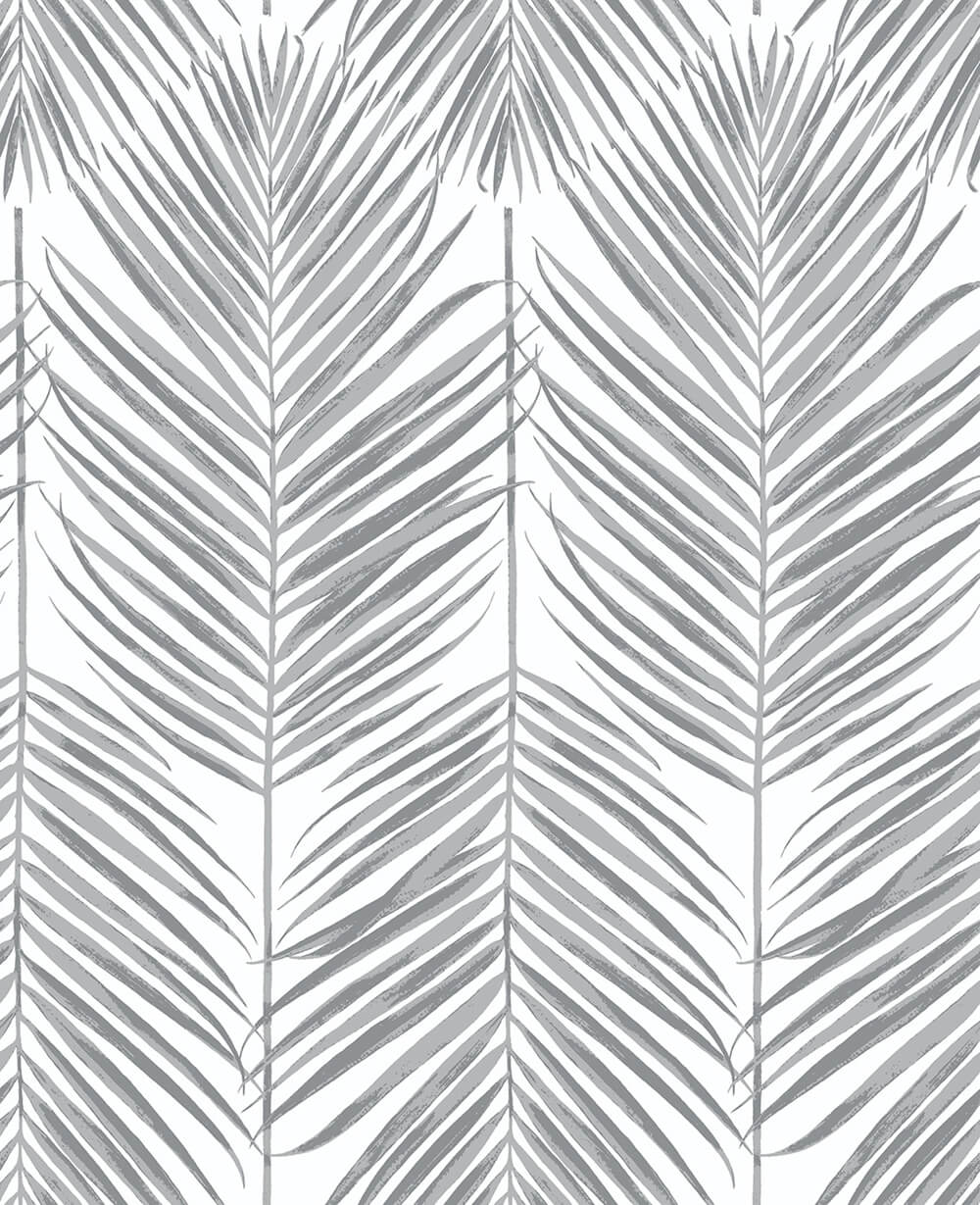 Paradise Palm Daydream Gray peel and stick wallpaper with repeating palm fronds