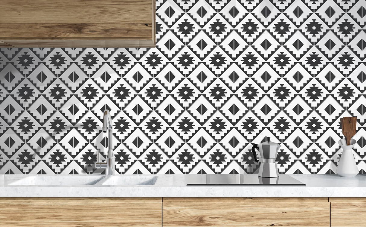 Southwest Tile Black by NextWall Peel & Stick Geometric Peel & Stick Wallpaper – NextWall NW34200