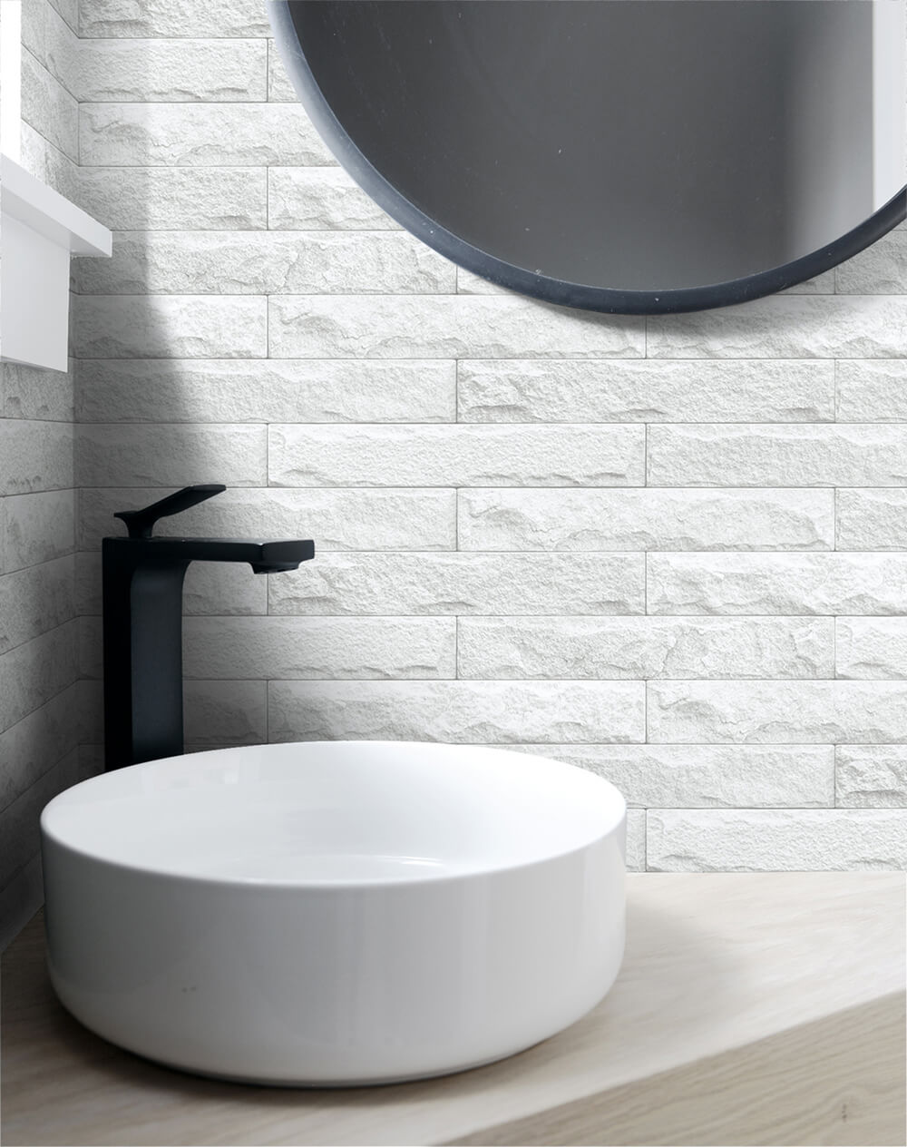 Limestone Brick Eggshell & Gray by NextWall Peel & Stick Vinyl Brick Wallpaper – NextWall NW34400
