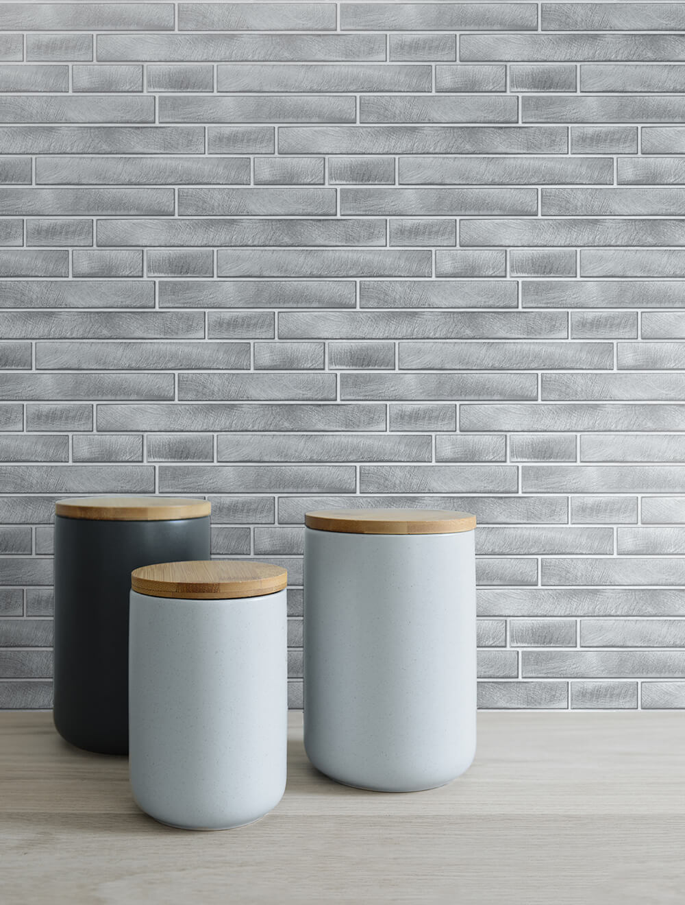 Brushed Metal Tile Silver by NextWall Peel & Stick Metallic Tile Peel & Stick Wallpaper – NextWall NW34608