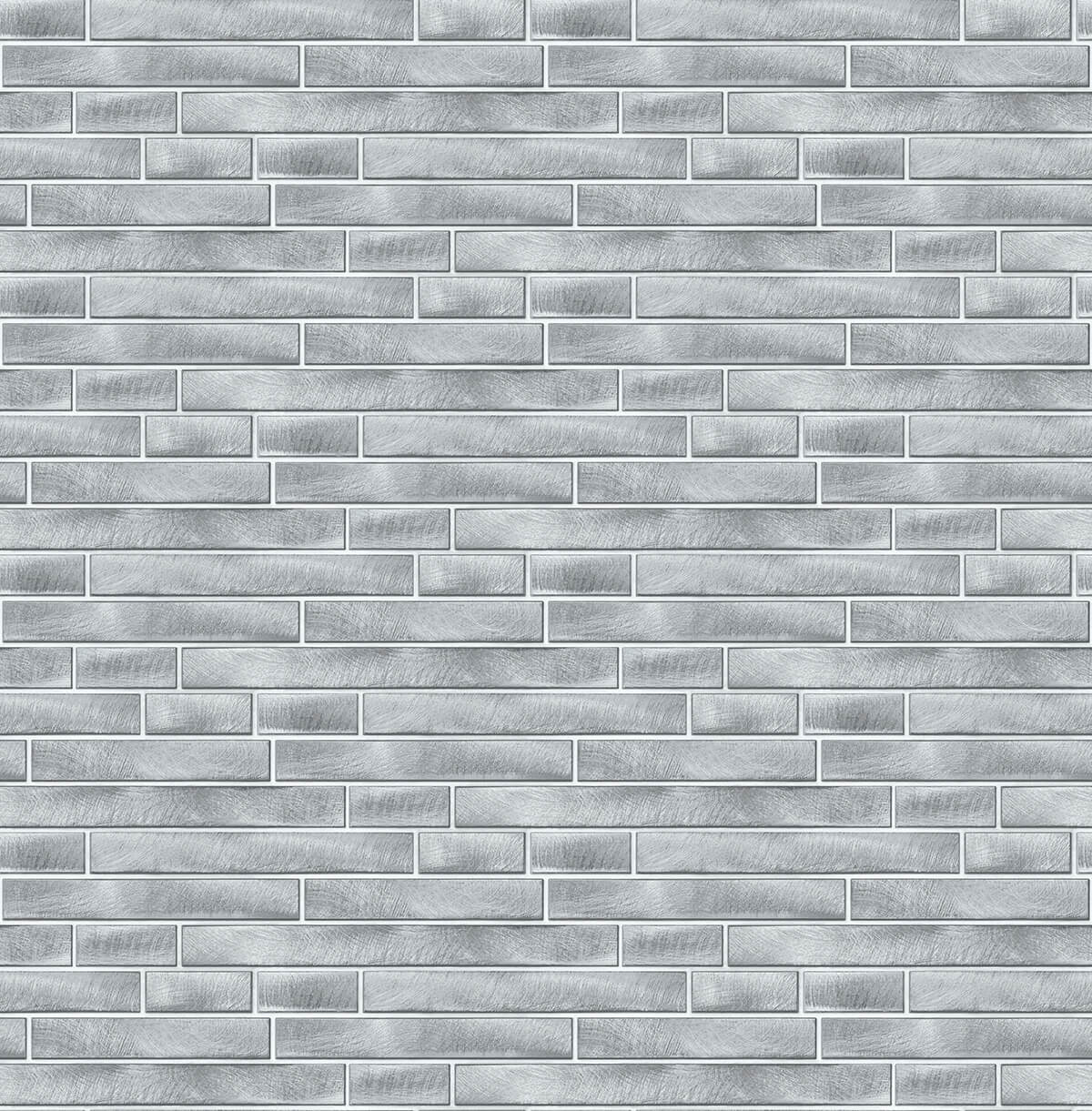 Silver brushed metal subway-tile look peel and stick wallpaper pattern