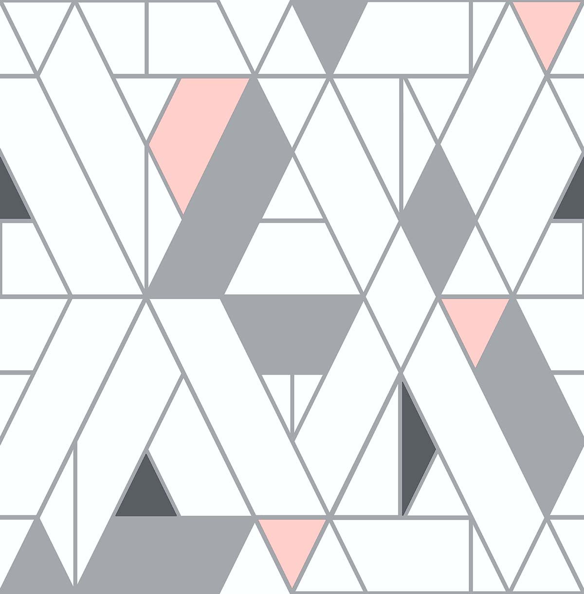 Kaleidoscope pink and charcoal geometric peel and stick wallpaper pattern