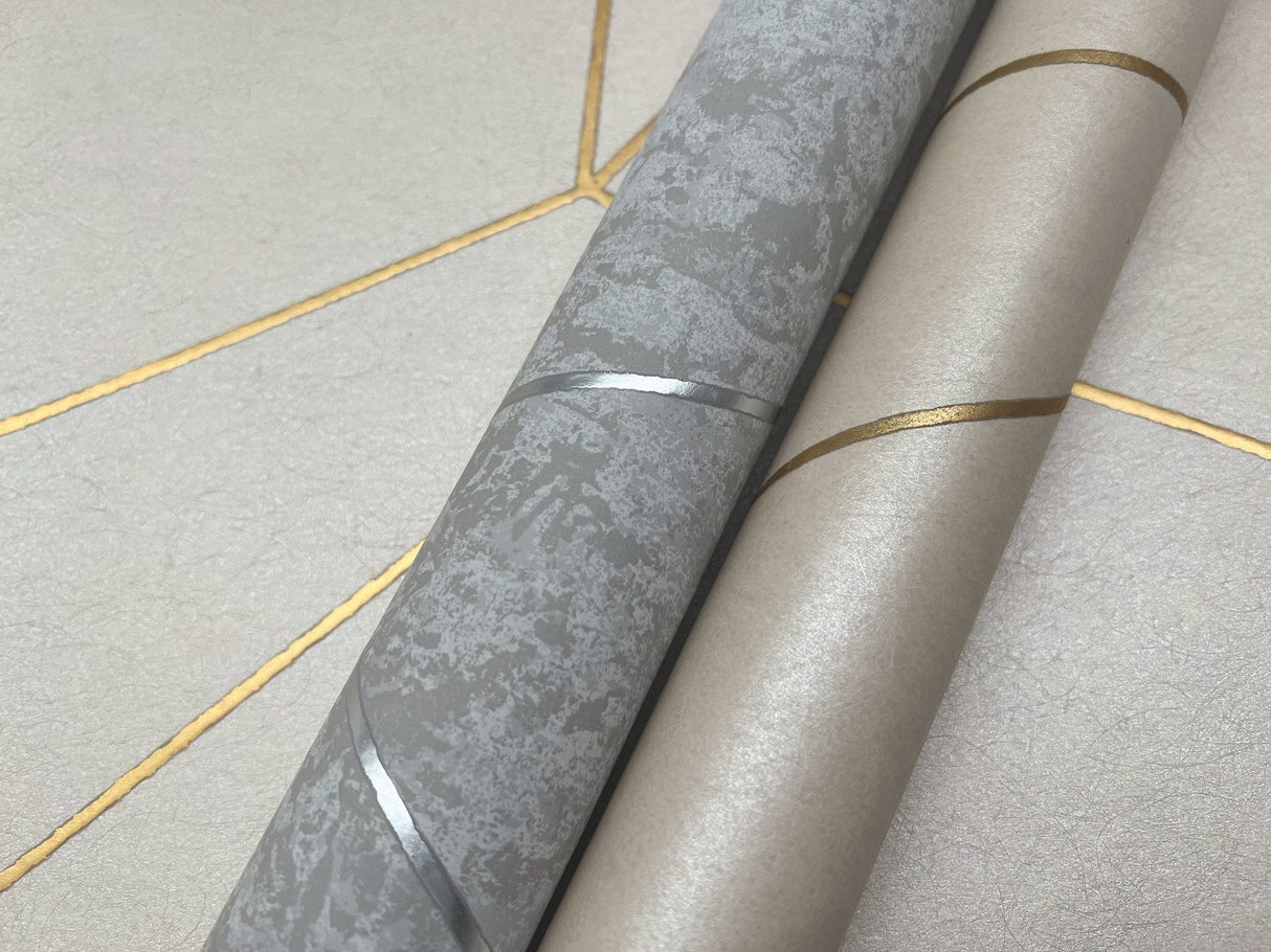 Nazca Almond & Gold Geometric Metallic Wallpaper - York NW3500