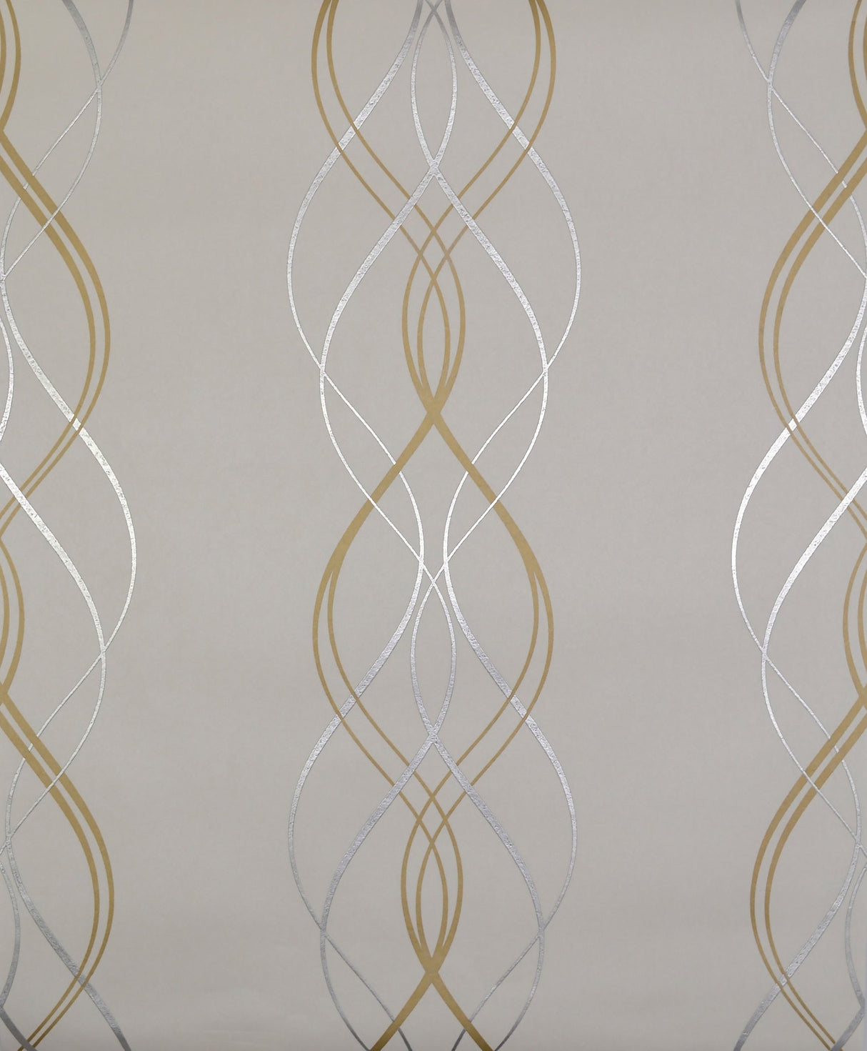 Aurora Gold & Pearl Wallpaper with Metallic Streamer Motif - York NW3549
