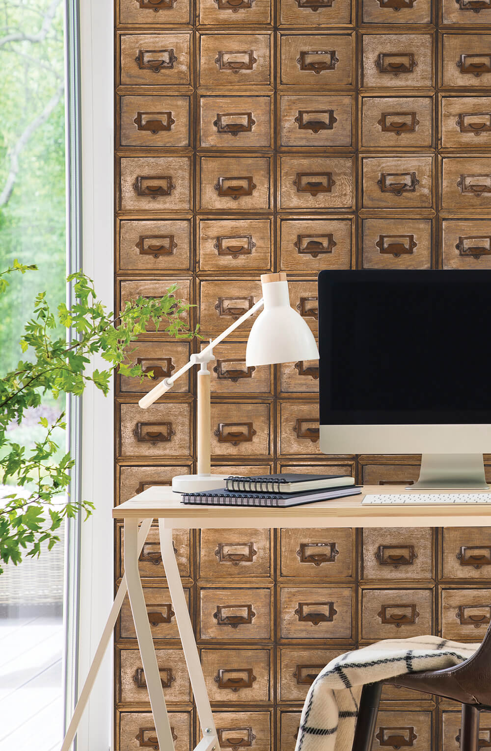Library Card Catalog Tawny by NextWall Peel & Stick Peel & Stick Wallpaper – NextWall NW35505