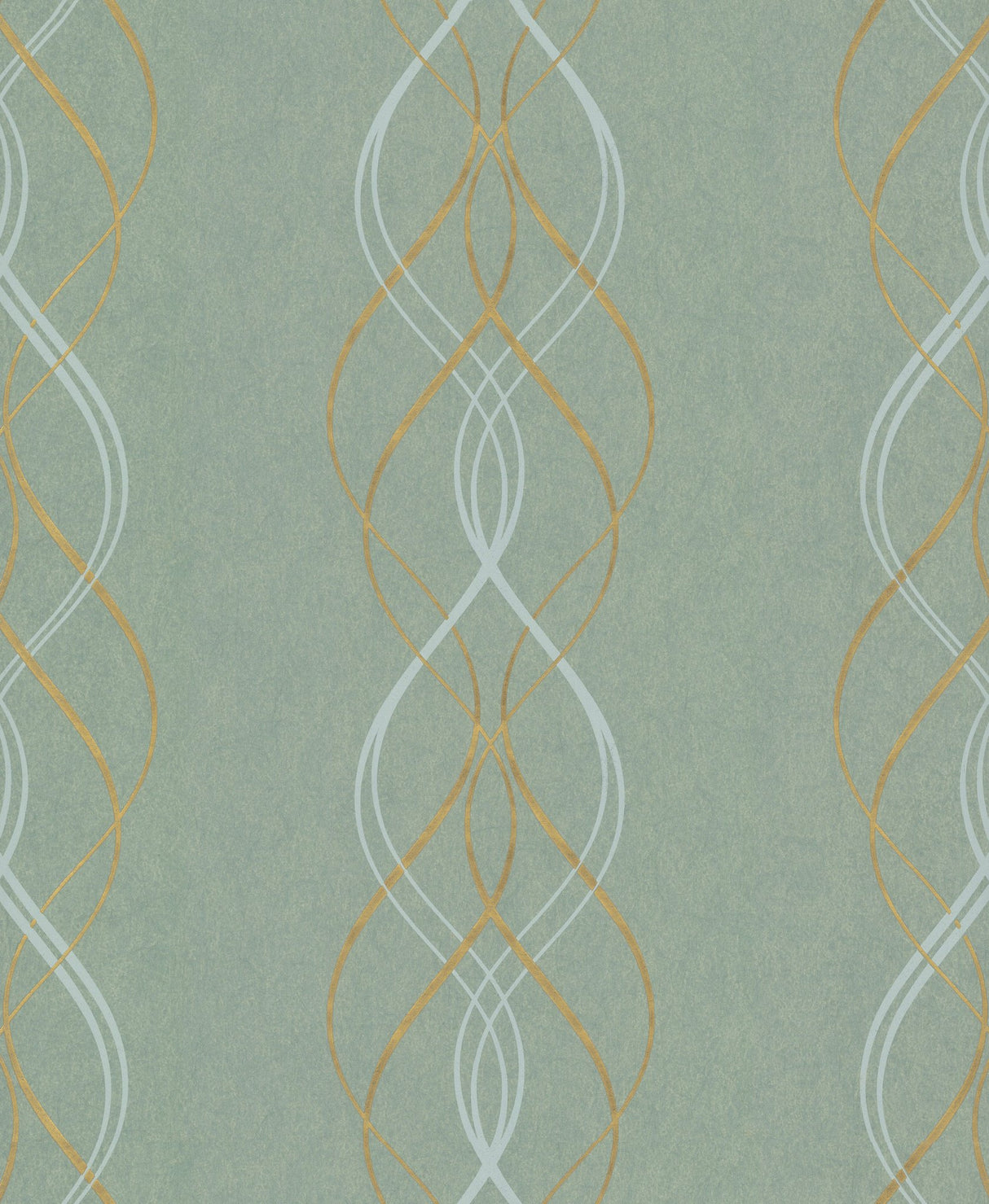 Aurora Blue & Gold Wallpaper with Metallic Streamer Motif - York NW3551