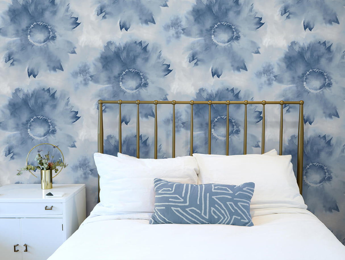 Watercolor Sunflower Navy Blue by NextWall Peel & Stick Floral Wallpaper – NextWall NW35602
