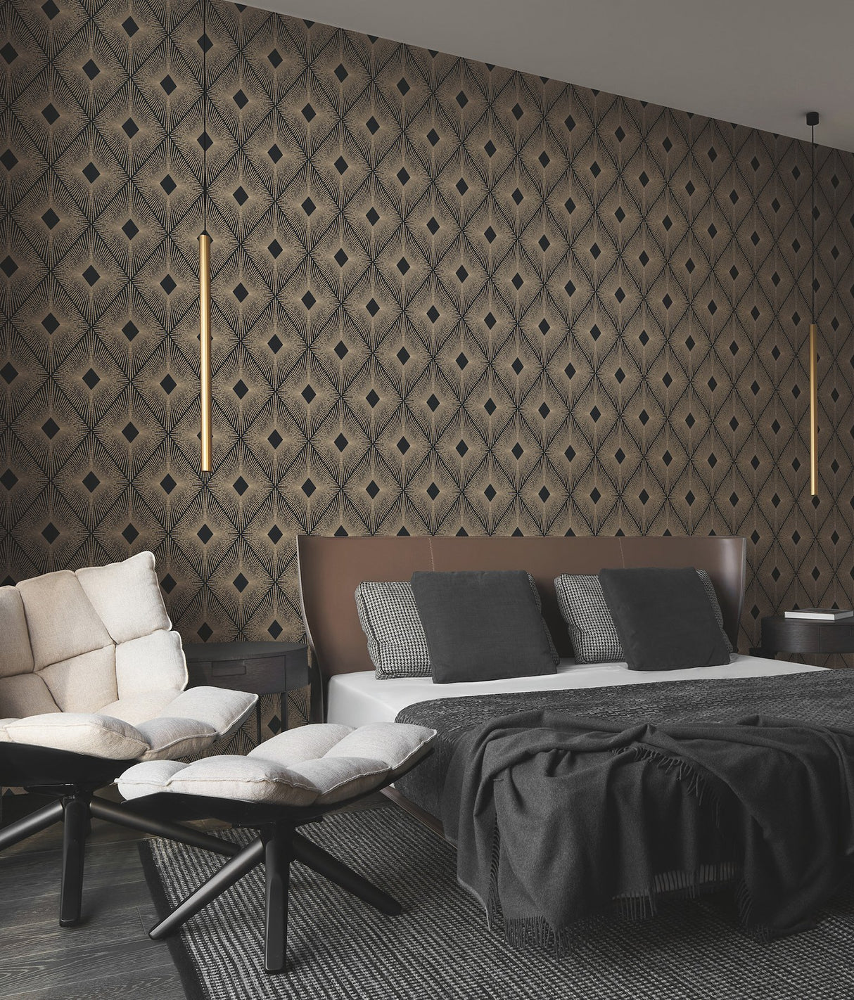 Harlowe Black & Gold Geometric Metallic Non Woven Wallpaper - York NW3593