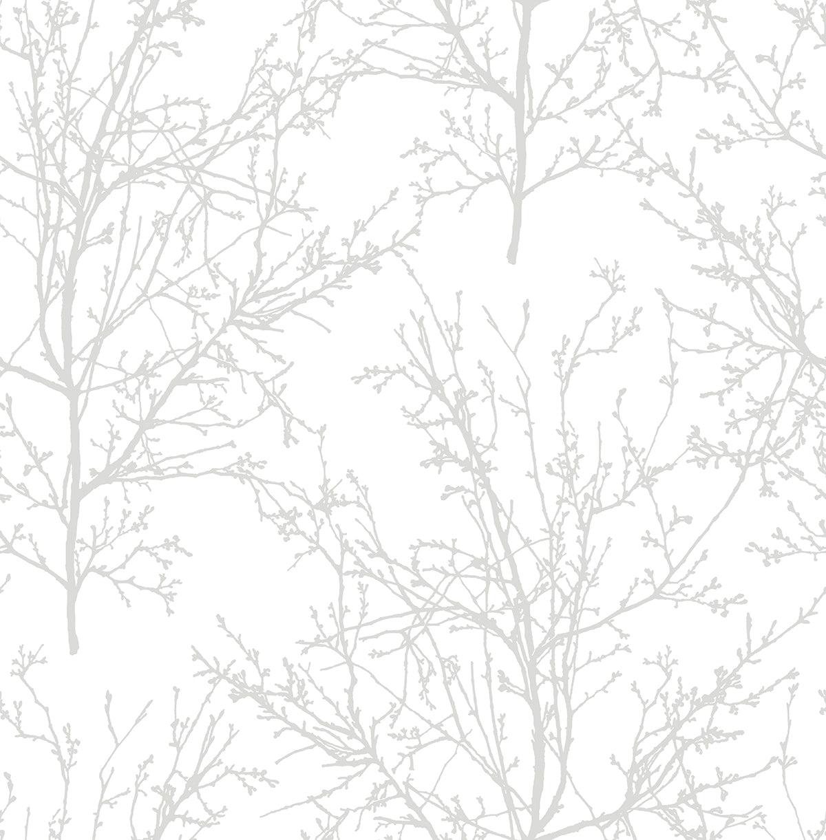 Tree Branches Pearl Gray peel and stick wallpaper with delicate branch silhouettes