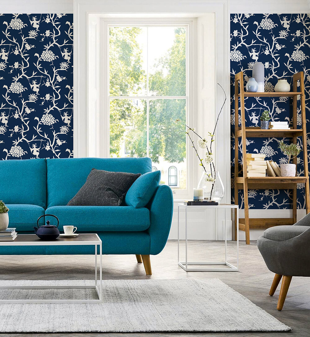 Chinoiserie Silhouette Navy Blue by NextWall Peel & Stick Chinoiserie Peel & Stick Wallpaper – NextWall NW36602