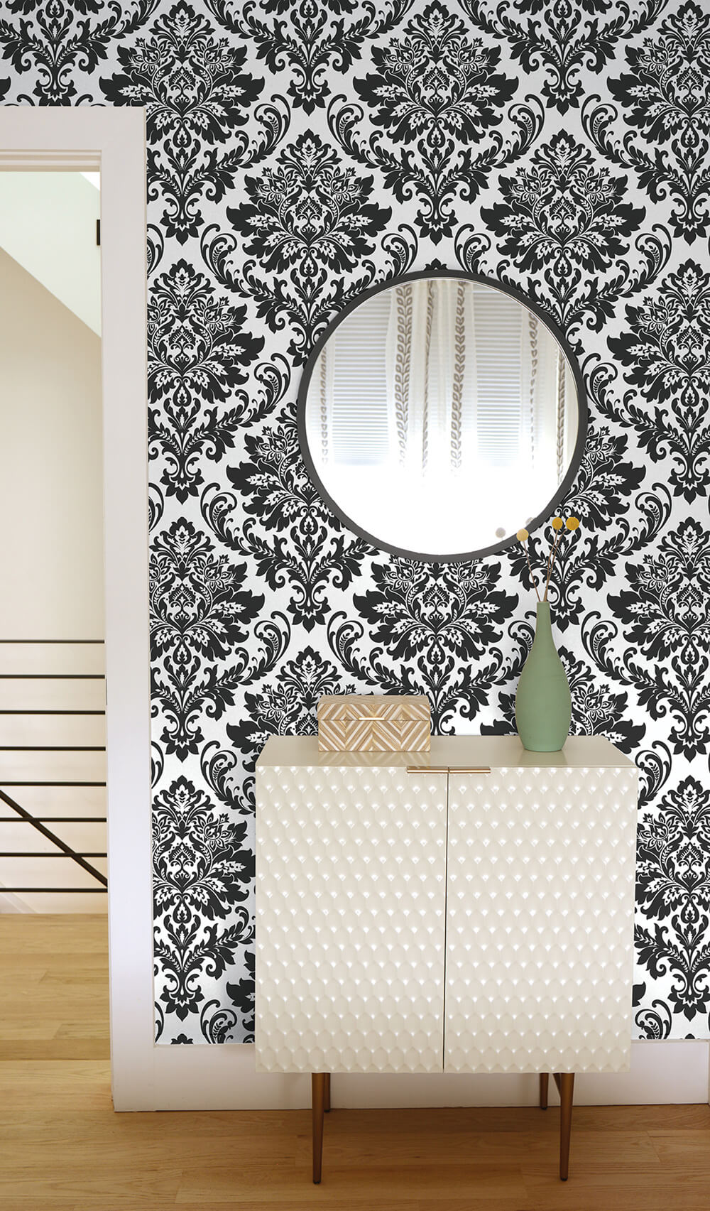 Damask Black & White by NextWall Peel & Stick Damask Wallpaper – NextWall NW37400