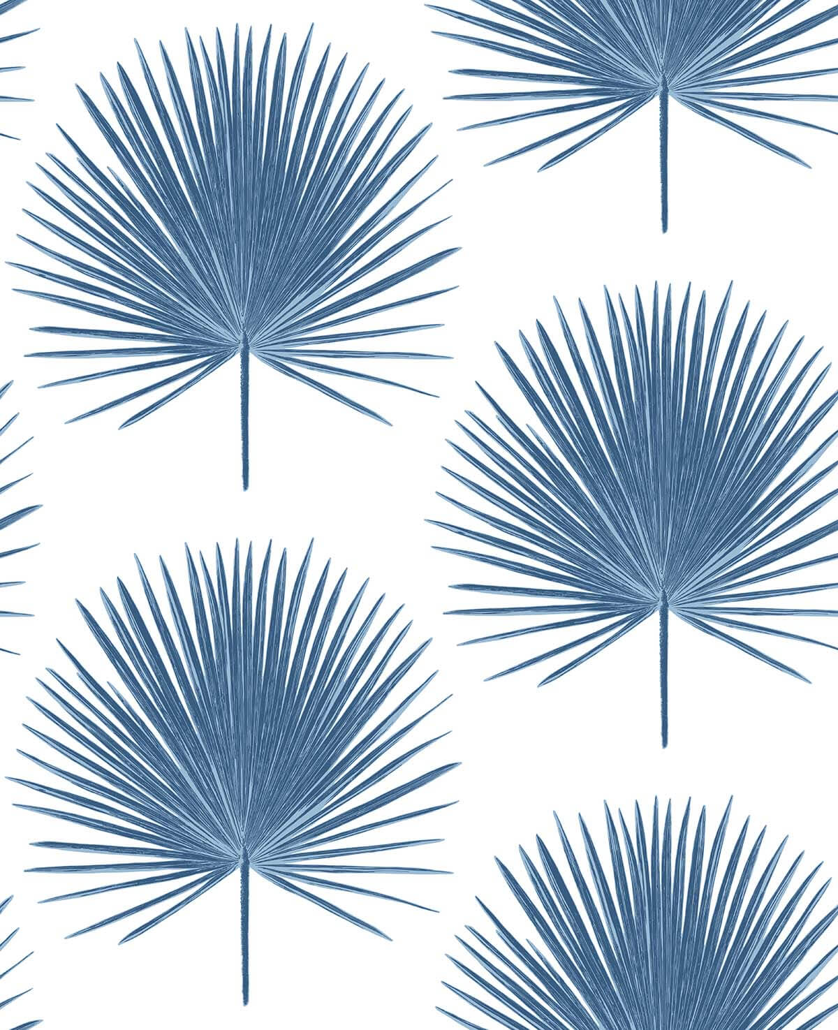 Palmetto Palm Coastal Blue peel and stick botanical wallpaper with stylized palm fronds