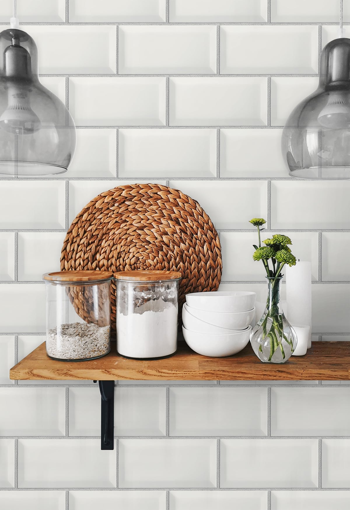 Large Subway Tile Alabaster & Grey by NextWall Peel & Stick Peel & Stick Tile Wallpaper – NextWall NW37600