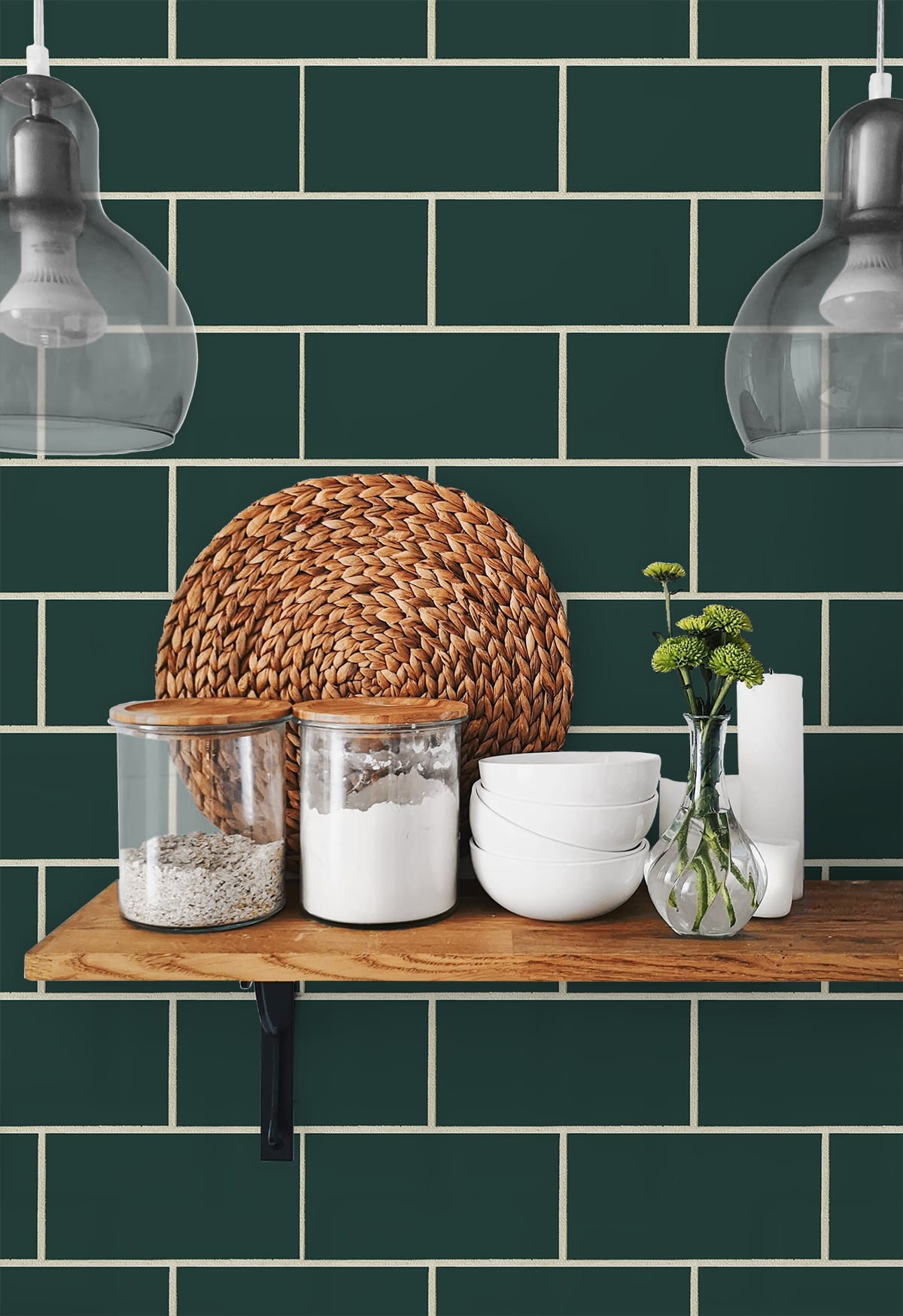 Retro Subway Tile Evergreen by NextWall Peel & Stick Peel & Stick Wallpaper – NextWall NW37604