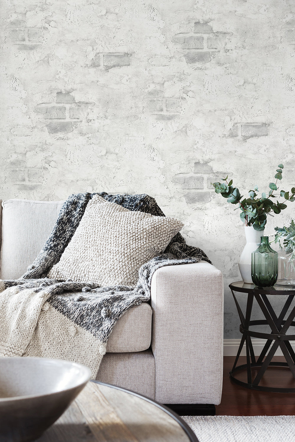 Stuccoed Brick Fog Gray by NextWall Peel & Stick Vinyl Wallpaper – NextWall NW37800