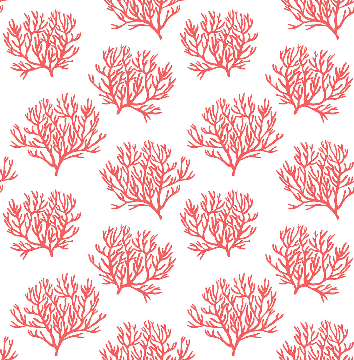 Vermillion coral reef silhouettes on a white background peel and stick wallpaper pattern