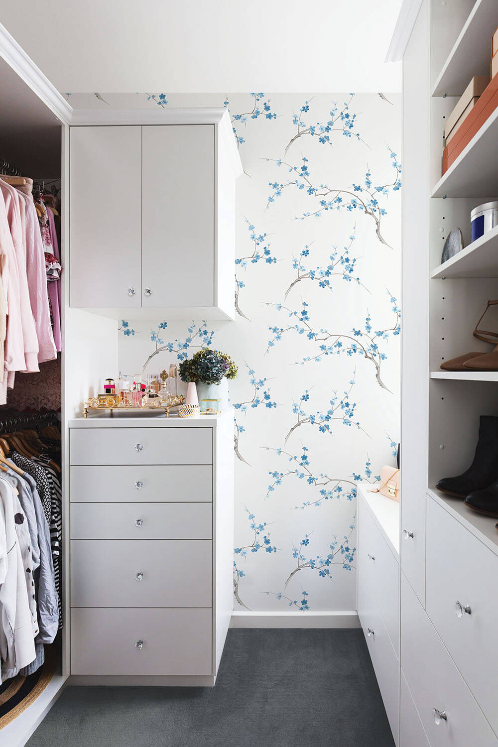 Cherry Blossom Pacific Blue & White by NextWall Peel & Stick Cherry Blossom Floral Peel & Stick Wallpaper – NextWall NW38302