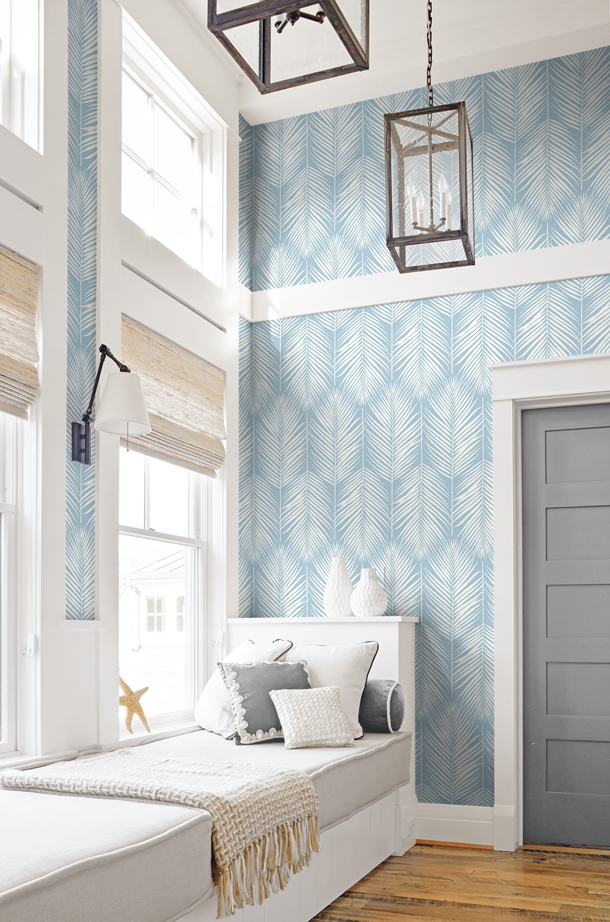 Palm Silhouette Hampton Blue by NextWall Peel & Stick Tropical Peel & Stick Wallpaper – NextWall NW39812