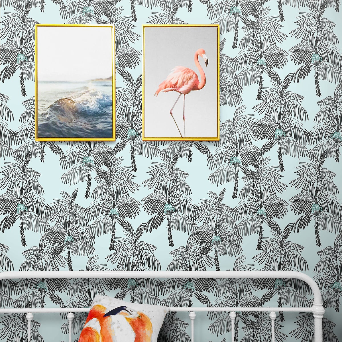Palm Beach Sky Blue & Black by NextWall Peel & Stick Tropical Botanical Wallpaper – NextWall NW40012
