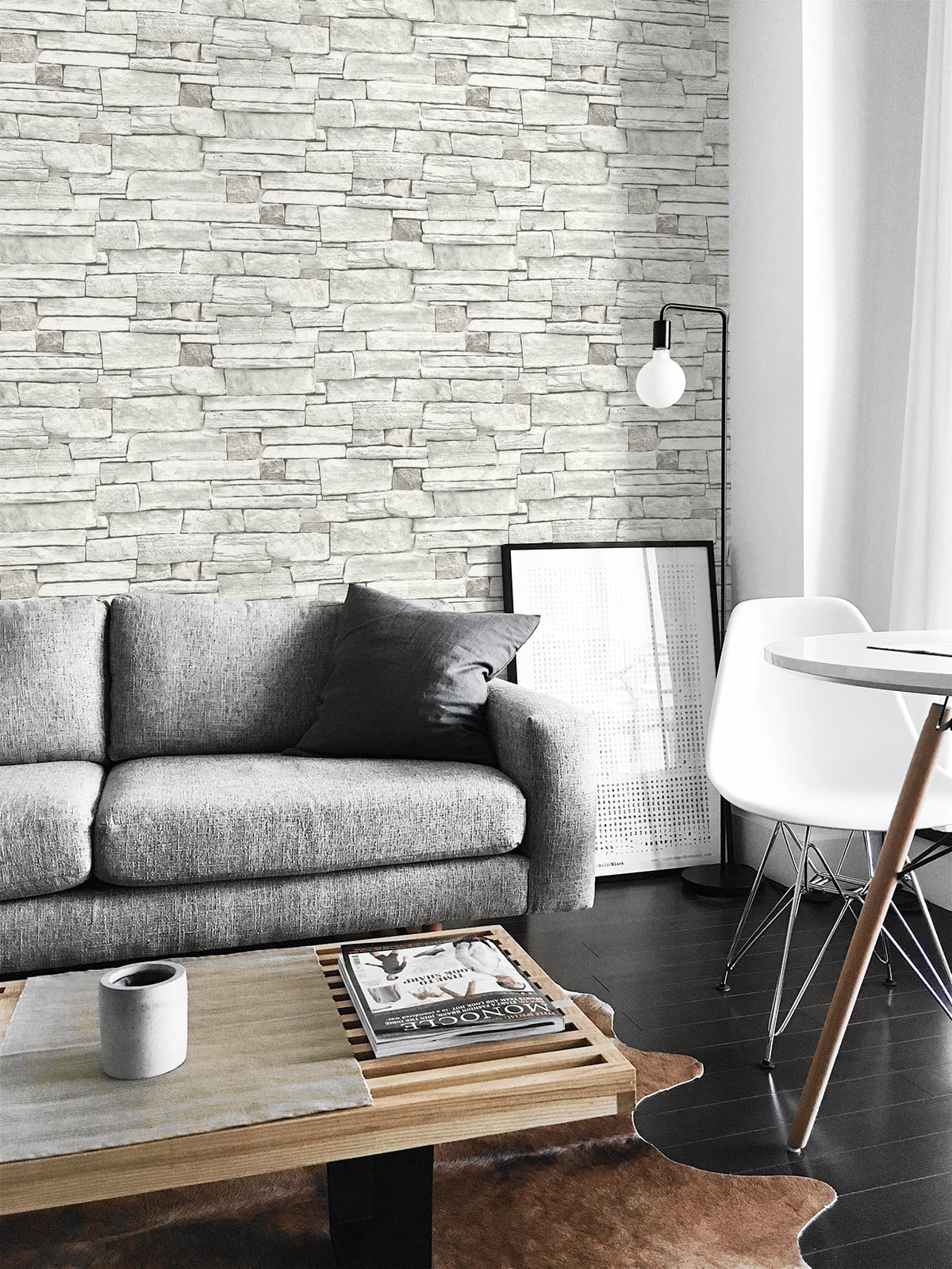 Stacked Stone Arctic Grey by NextWall Peel & Stick Stone Wallpaper – NextWall NW40200