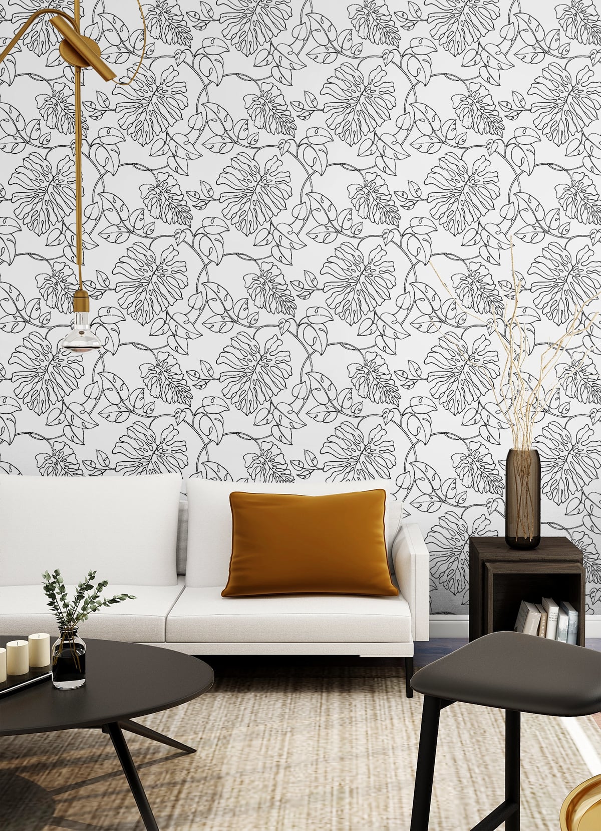 Tropical Linework Black & White by NextWall Peel & Stick Tropical Botanical Peel & Stick Wallpaper – NextWall NW40508