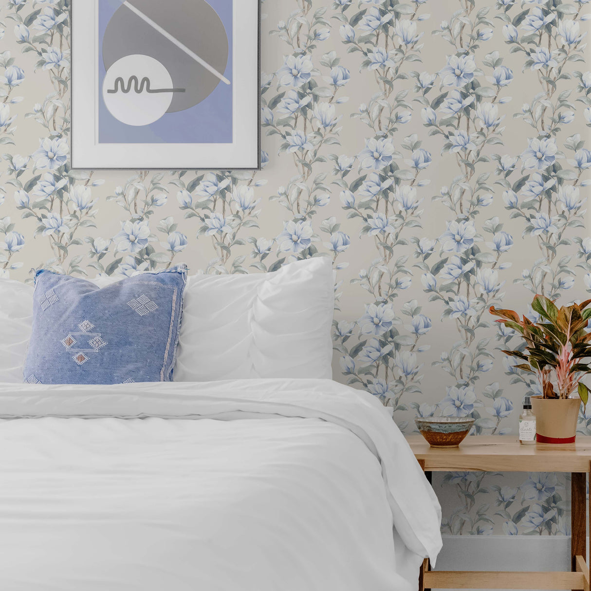 Magnolia Trail Linen & French Blue by NextWall Peel & Stick Floral Wallpaper – NextWall NW41412