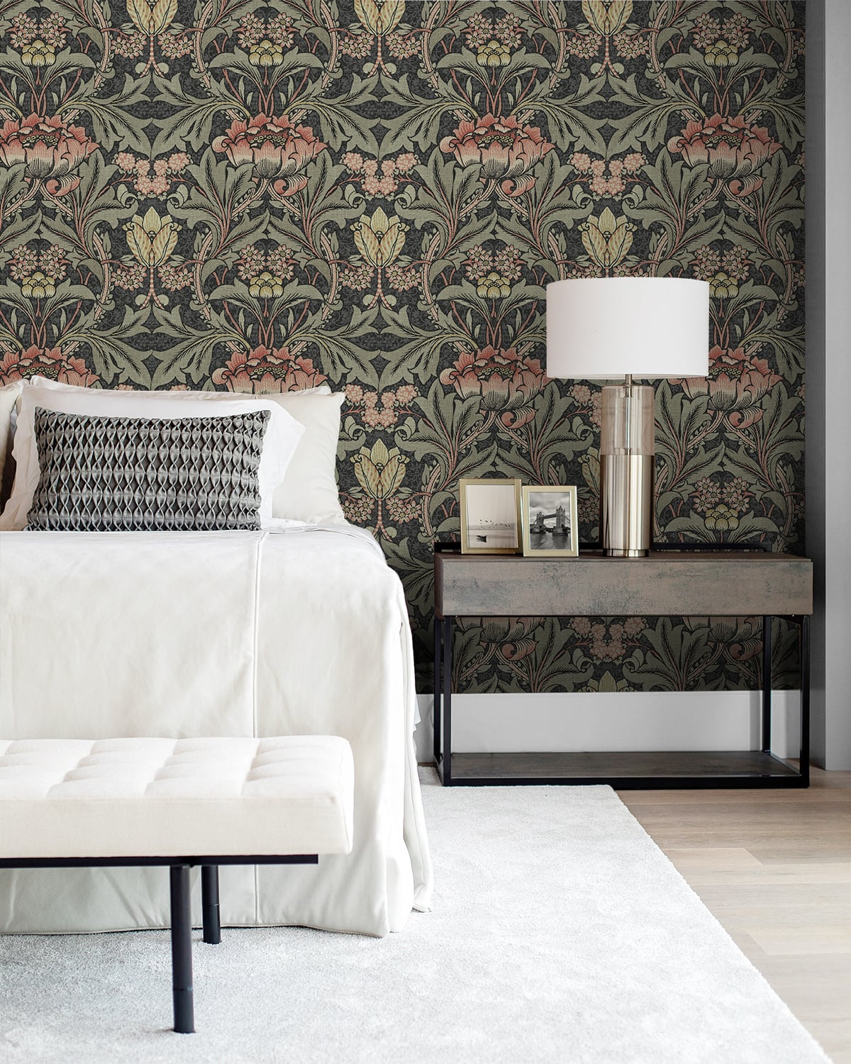 Acanthus Floral Charcoal & Rosewood by NextWall Peel & Stick Vintage Floral Peel & Stick Wallpaper – NextWall NW41501-Sample