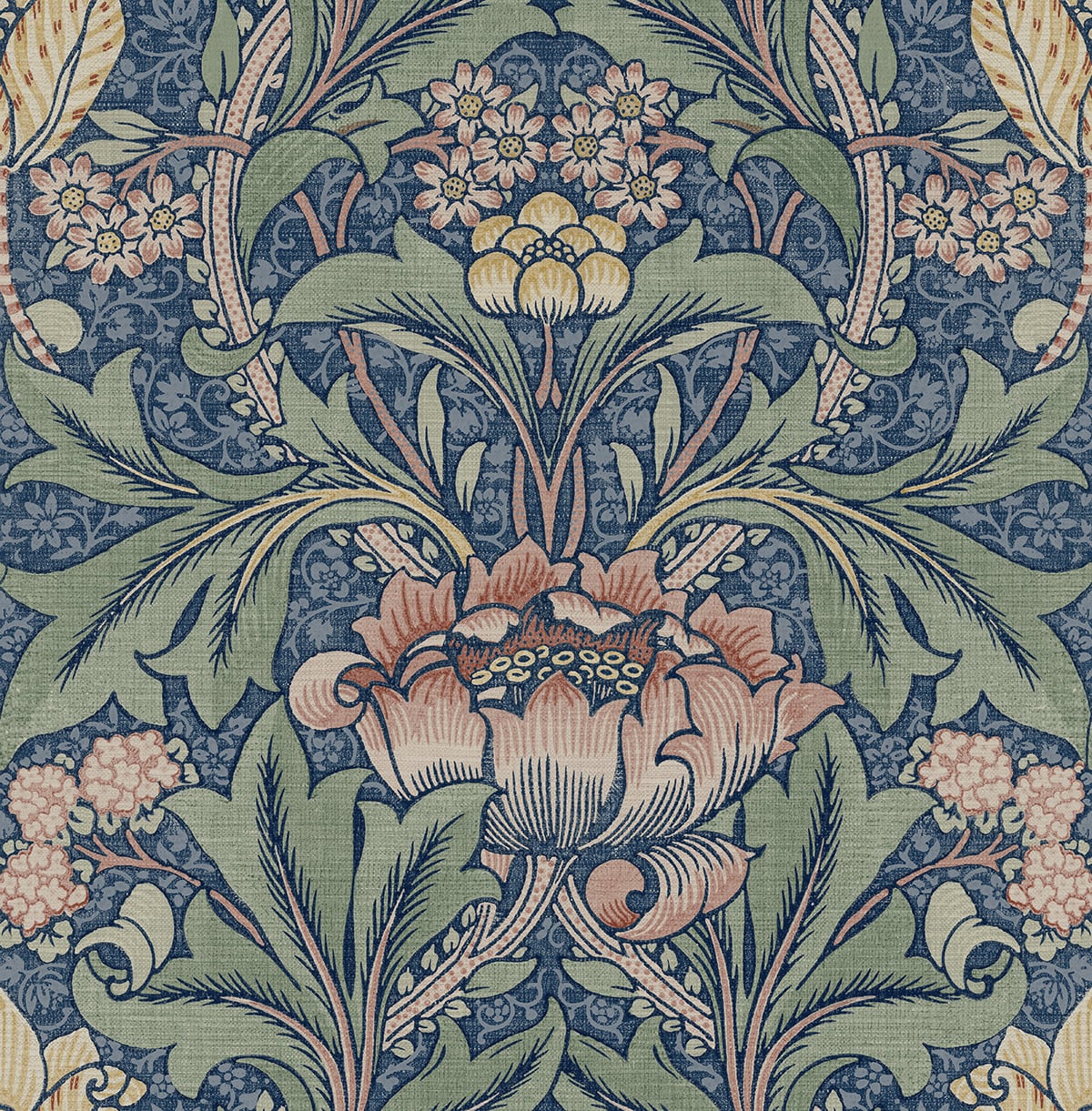 Acanthus Floral Denim Blue & Salmon by NextWall Peel & Stick Vintage Floral Peel & Stick Wallpaper – NextWall NW41502-Sample