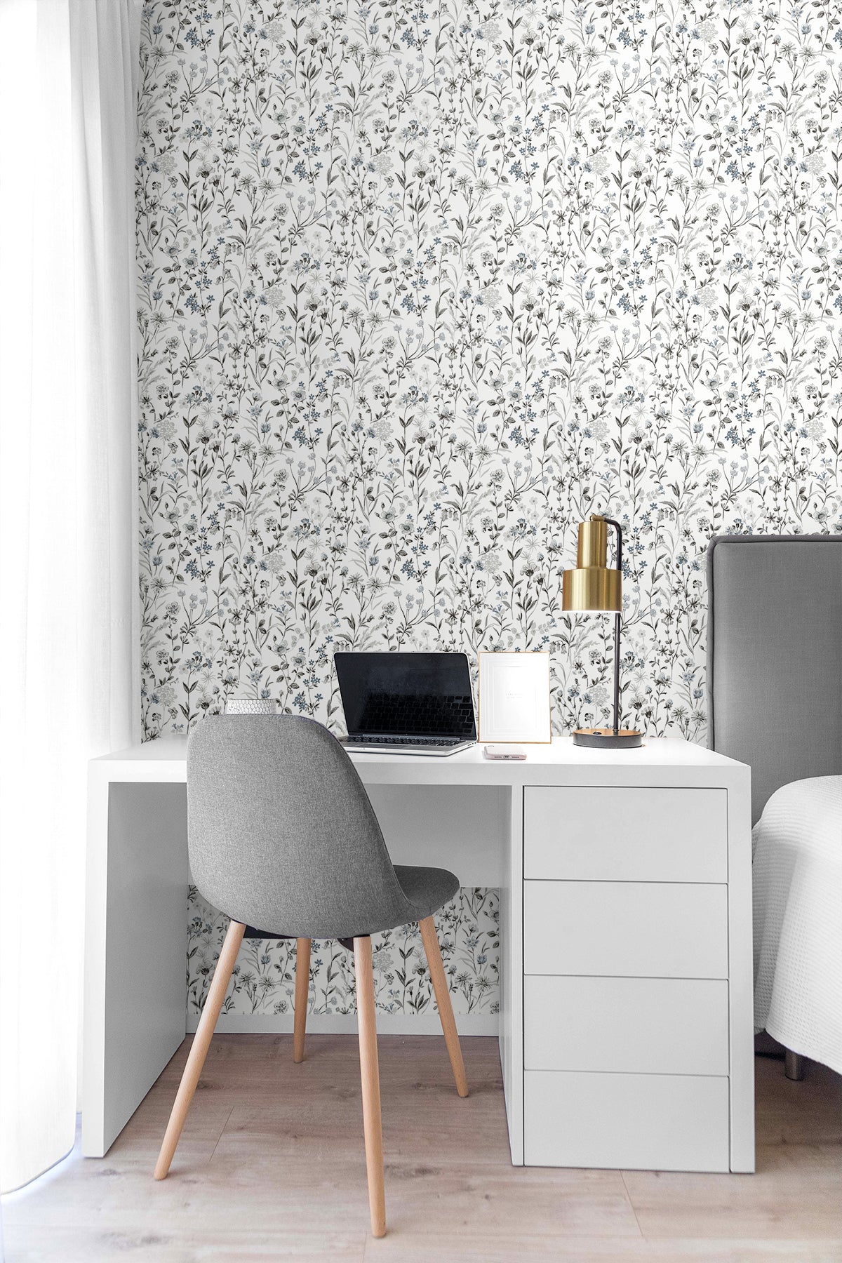 Wildflowers Charcoal & Bluestone by NextWall Peel & Stick Floral Peel & Stick Vinyl Wallpaper – NextWall NW41900