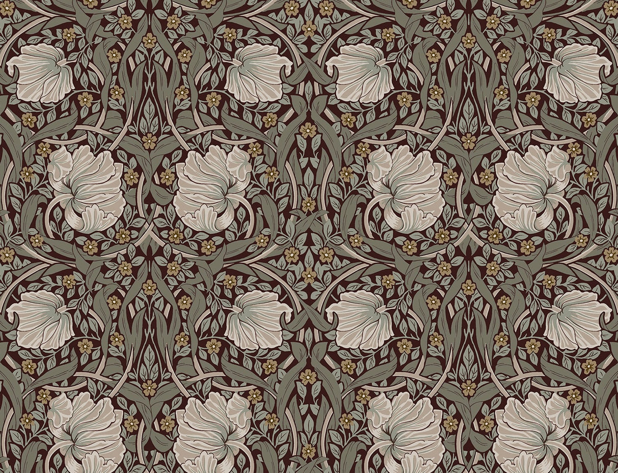 Pimpernel Floral peel and stick wallpaper in Auburn & Eucalyptus by NextWall (NW42401)