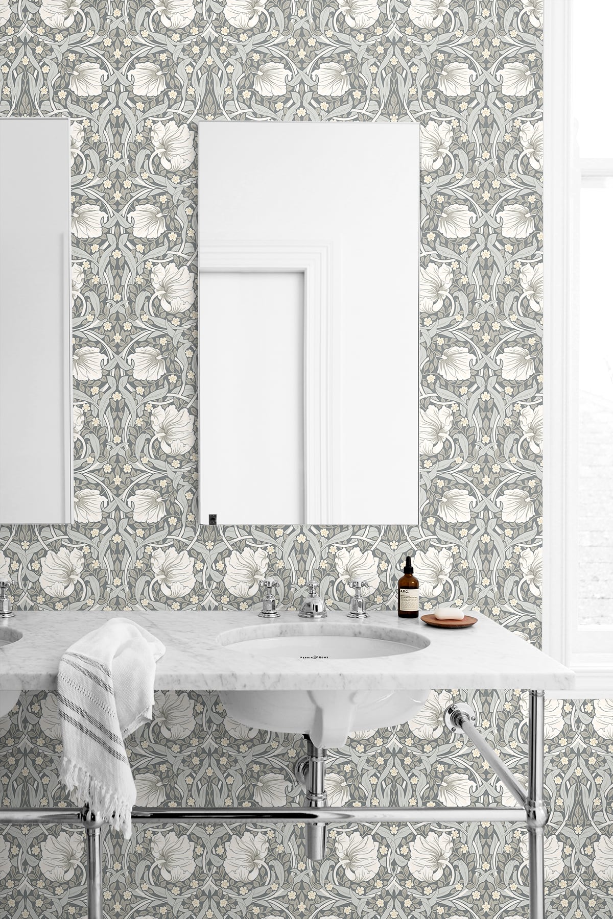 Pimpernel Floral Alloy Grey & Alabaster by NextWall Peel & Stick Vintage Floral Wallpaper – NextWall NW42408 -Sample